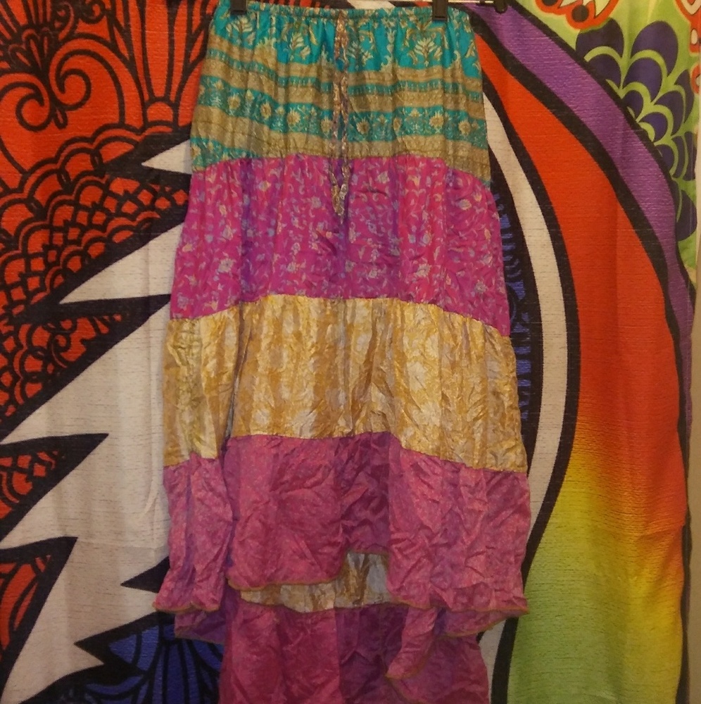 Lakhay's Collection Boho High Low Silk Skirt